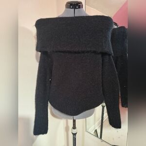 H&M Black Off-the-Shoulder Fold-Over Sweater